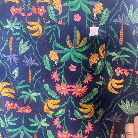 Old Navy Long-Sleeve Button Up Shirt Size L Blue Tropical Banana & Floral Print - Picture 7 of 14